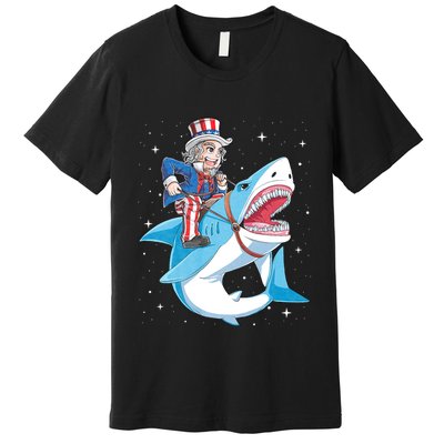 Uncle Sam Riding Shark 4th Of July Jawsome Premium T-Shirt