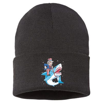 Uncle Sam Riding Shark 4th Of July Jawsome Sustainable Knit Beanie