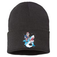 Uncle Sam Riding Shark 4th Of July Jawsome Sustainable Knit Beanie