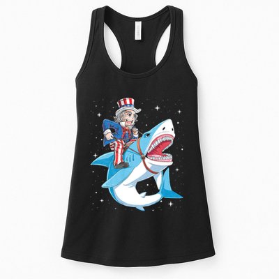 Uncle Sam Riding Shark 4th Of July Jawsome Womens Tank Top