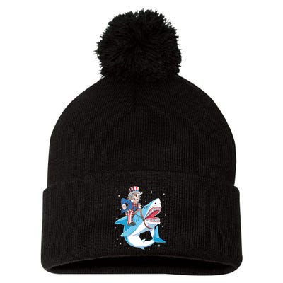 Uncle Sam Riding Shark 4th Of July Jawsome Pom Pom 12in Knit Beanie