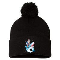 Uncle Sam Riding Shark 4th Of July Jawsome Pom Pom 12in Knit Beanie