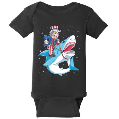Uncle Sam Riding Shark 4th Of July Jawsome Baby Bodysuit