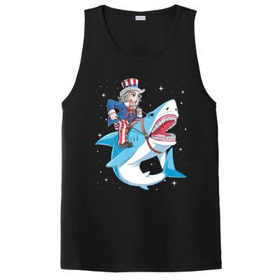 Uncle Sam Riding Shark 4th Of July Jawsome PosiCharge Competitor Tank