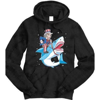 Uncle Sam Riding Shark 4th Of July Jawsome Tie Dye Hoodie