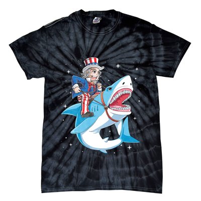 Uncle Sam Riding Shark 4th Of July Jawsome Tie-Dye T-Shirt
