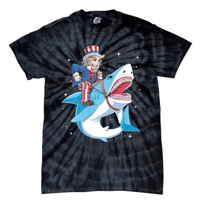 Uncle Sam Riding Shark 4th Of July Jawsome Tie-Dye T-Shirt