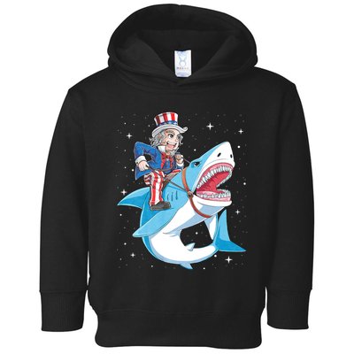 Uncle Sam Riding Shark 4th Of July Jawsome Toddler Hoodie