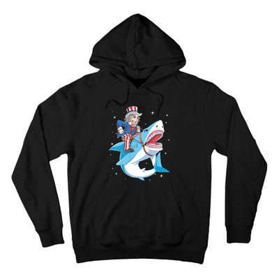 Uncle Sam Riding Shark 4th Of July Jawsome Tall Hoodie