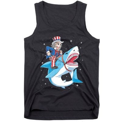 Uncle Sam Riding Shark 4th Of July Jawsome Tank Top