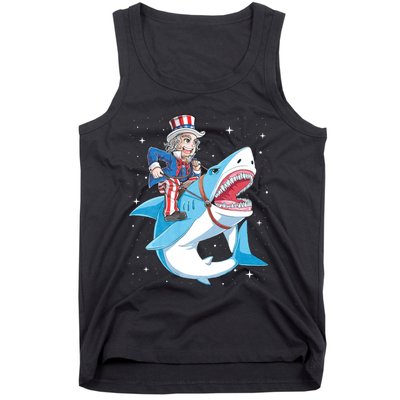 Uncle Sam Riding Shark 4th Of July Jawsome Tank Top