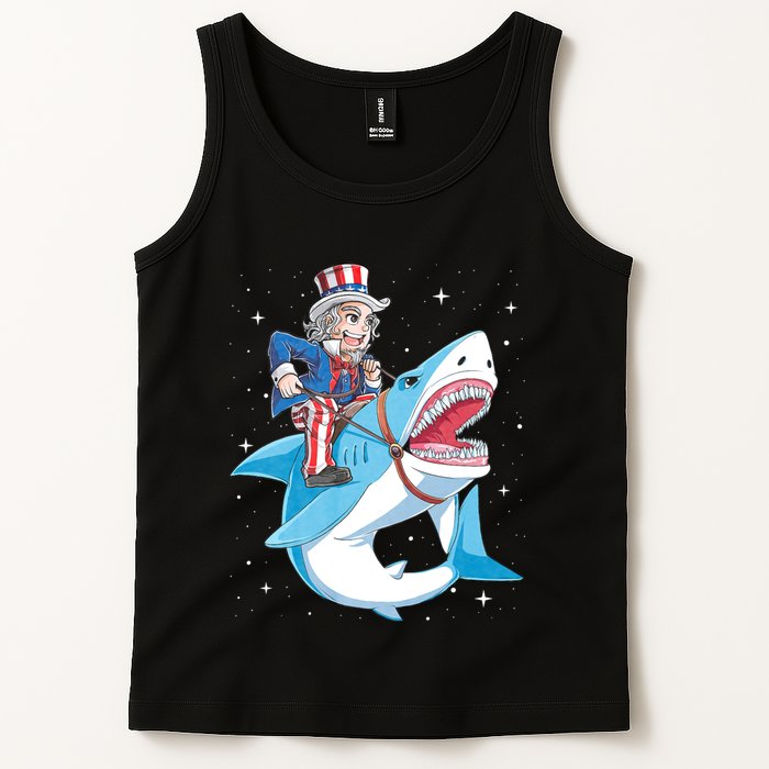 Uncle Sam Riding Shark 4th Of July Jawsome Tank Top