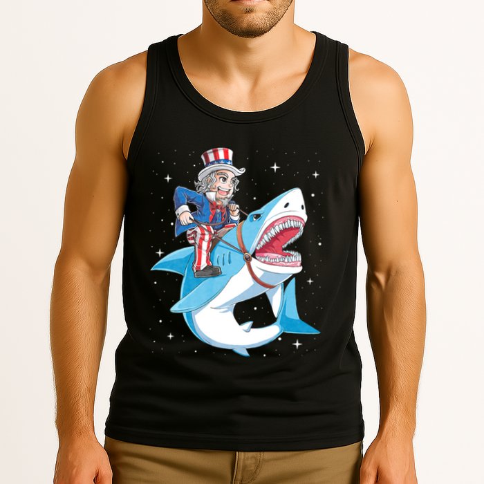 Uncle Sam Riding Shark 4th Of July Jawsome Tank Top