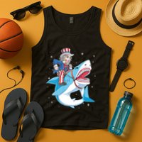 Uncle Sam Riding Shark 4th Of July Jawsome Tank Top