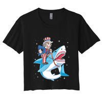 Uncle Sam Riding Shark 4th Of July Jawsome Crop Top