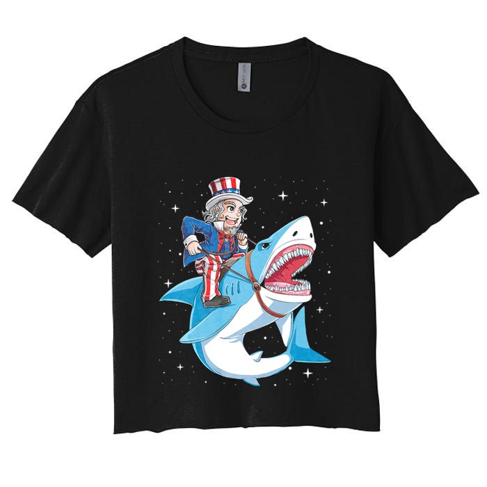 Uncle Sam Riding Shark 4th Of July Jawsome Crop Top