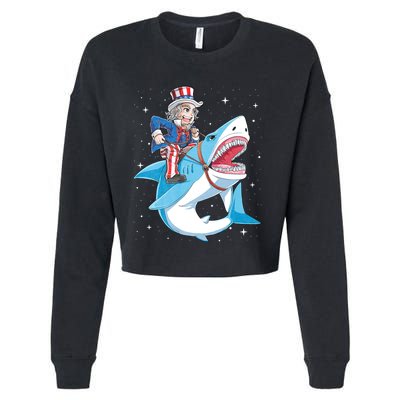 Uncle Sam Riding Shark 4th Of July Jawsome Cropped Pullover Crew