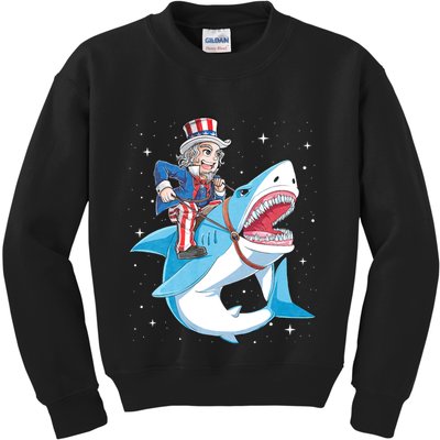 Uncle Sam Riding Shark 4th Of July Jawsome Kids Sweatshirt