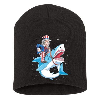 Uncle Sam Riding Shark 4th Of July Jawsome Short Acrylic Beanie
