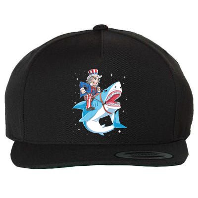 Uncle Sam Riding Shark 4th Of July Jawsome Wool Snapback Cap