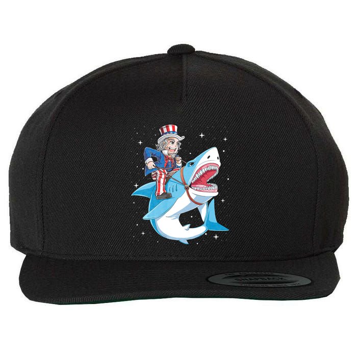 Uncle Sam Riding Shark 4th Of July Jawsome Wool Snapback Cap