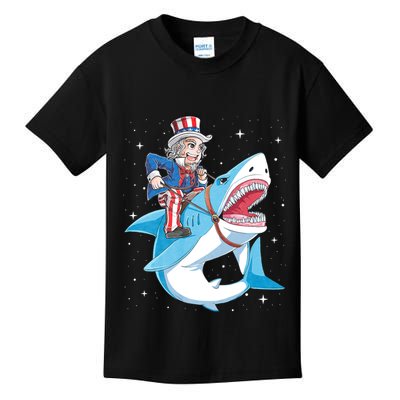 Uncle Sam Riding Shark 4th Of July Jawsome Kids T-Shirt
