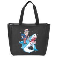 Uncle Sam Riding Shark 4th Of July Jawsome Zip Tote Bag