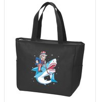 Uncle Sam Riding Shark 4th Of July Jawsome Zip Tote Bag