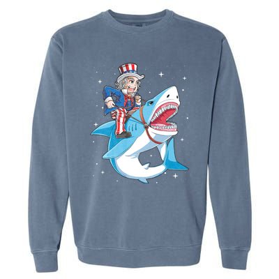 Uncle Sam Riding Shark 4th Of July Jawsome Garment-Dyed Sweatshirt