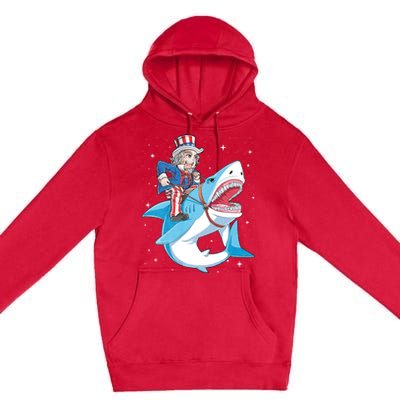 Uncle Sam Riding Shark 4th Of July Jawsome Premium Pullover Hoodie