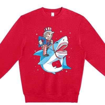 Uncle Sam Riding Shark 4th Of July Jawsome Premium Crewneck Sweatshirt