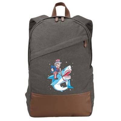 Uncle Sam Riding Shark 4th Of July Jawsome Cotton Canvas Backpack