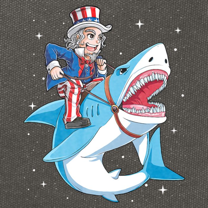 Uncle Sam Riding Shark 4th Of July Jawsome Cotton Canvas Backpack
