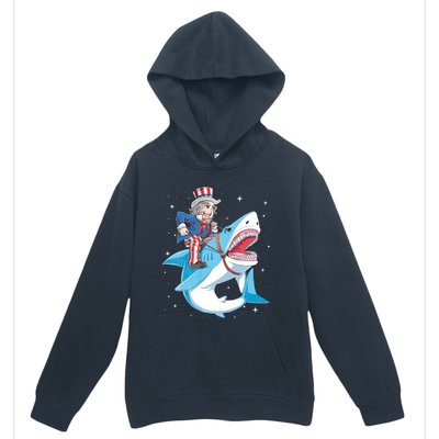 Uncle Sam Riding Shark 4th Of July Jawsome Urban Pullover Hoodie