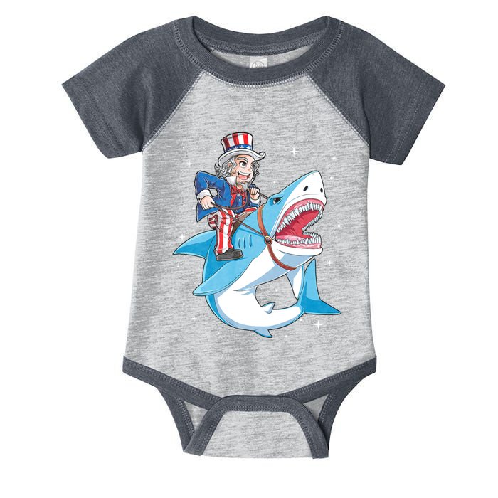 Uncle Sam Riding Shark 4th Of July Jawsome Infant Baby Jersey Bodysuit