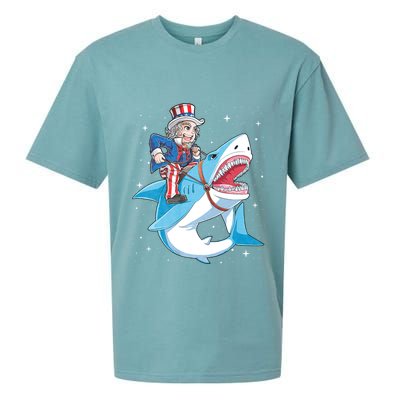 Uncle Sam Riding Shark 4th Of July Jawsome Sueded Cloud Jersey T-Shirt