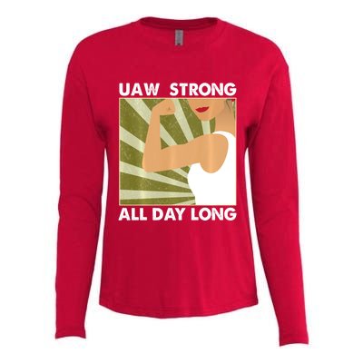 UAW Strike Red T United Auto Workers Union UAW Strong Womens Cotton Relaxed Long Sleeve T-Shirt