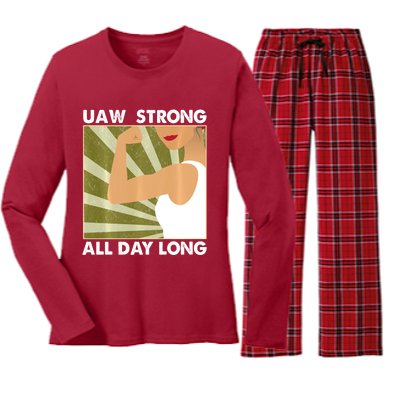 UAW Strike Red T United Auto Workers Union UAW Strong Women's Long Sleeve Flannel Pajama Set 