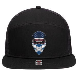 Usa Scotland Roots Gift Scottish American Flag Skull Cool Gift 7 Panel Mesh Trucker Snapback Hat