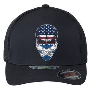 Usa Scotland Roots Gift Scottish American Flag Skull Cool Gift Flexfit Unipanel Trucker Cap