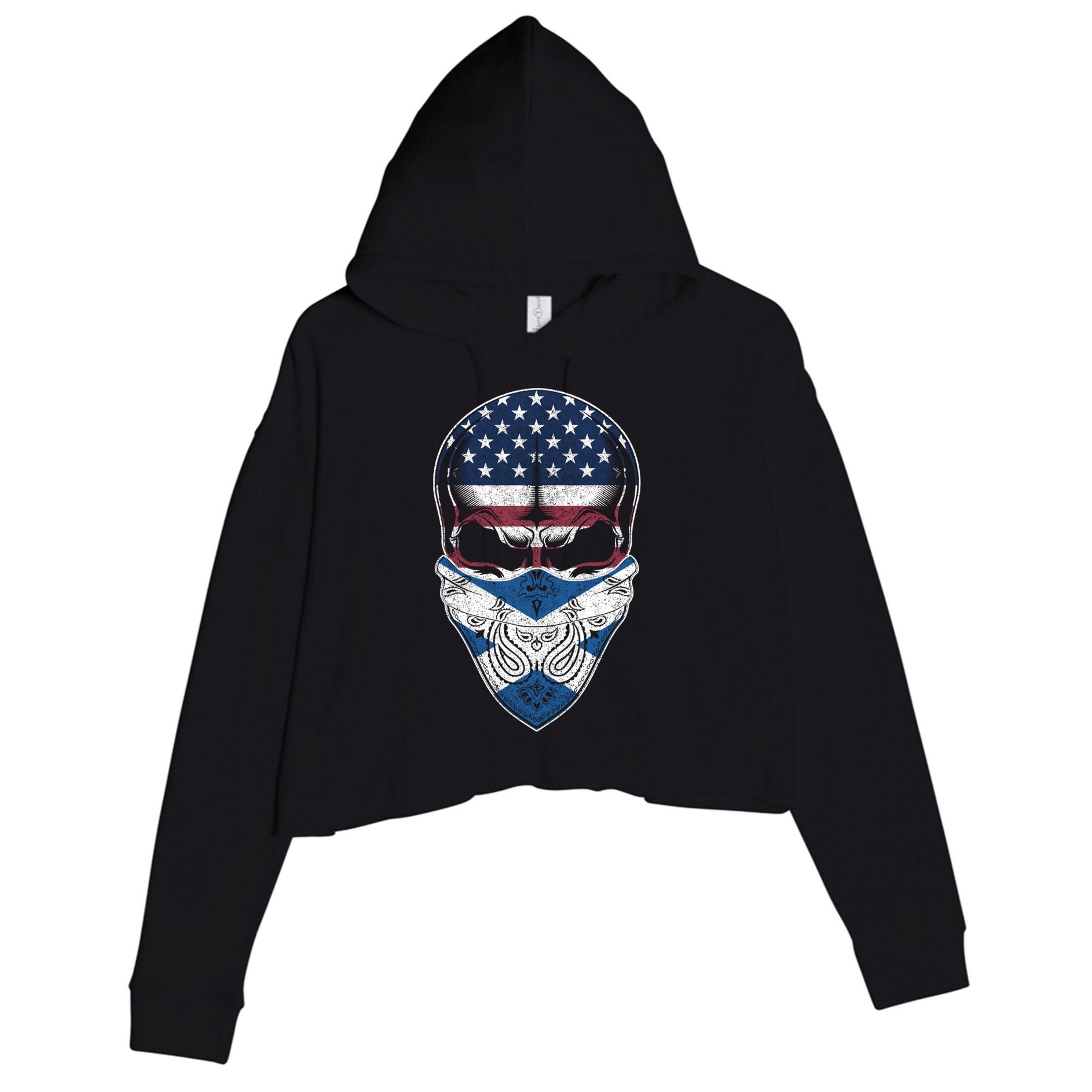 Usa Scotland Roots Gift Scottish American Flag Skull Cool Gift Crop Fleece Hoodie