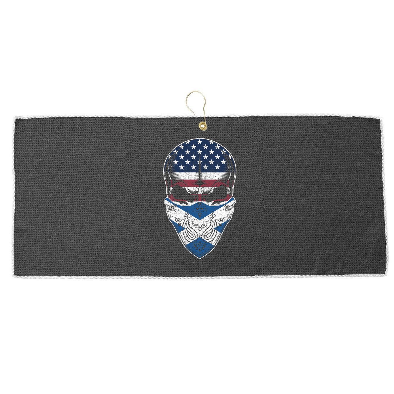 Usa Scotland Roots Gift Scottish American Flag Skull Cool Gift Large Microfiber Waffle Golf Towel