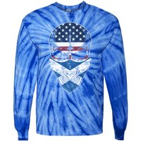 Usa Scotland Roots Gift Scottish American Flag Skull Cool Gift Tie-Dye Long Sleeve Shirt