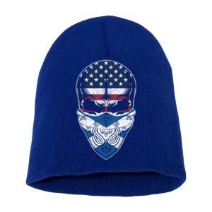 Usa Scotland Roots Gift Scottish American Flag Skull Cool Gift Short Acrylic Beanie