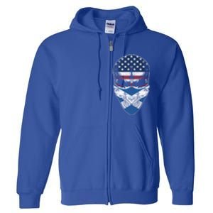 Usa Scotland Roots Gift Scottish American Flag Skull Cool Gift Full Zip Hoodie