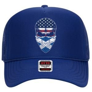 Usa Scotland Roots Gift Scottish American Flag Skull Cool Gift High Crown Mesh Back Trucker Hat