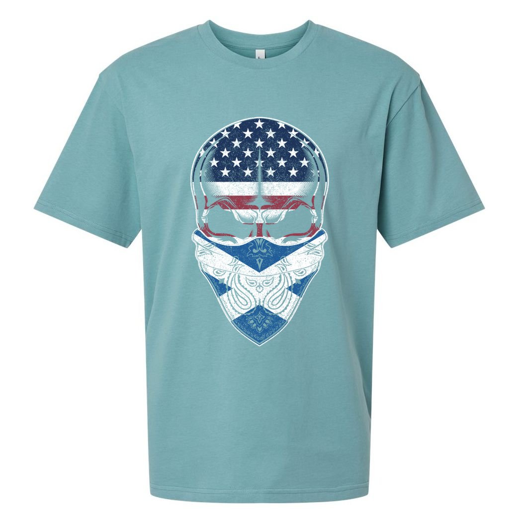 Usa Scotland Roots Gift Scottish American Flag Skull Cool Gift Sueded Cloud Jersey T-Shirt