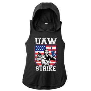 UAW Strike Red United Auto Workers Picket Sign Design Ladies PosiCharge Tri-Blend Wicking Draft Hoodie Tank