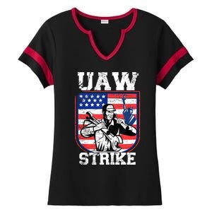 UAW Strike Red United Auto Workers Picket Sign Design Ladies Halftime Notch Neck Tee