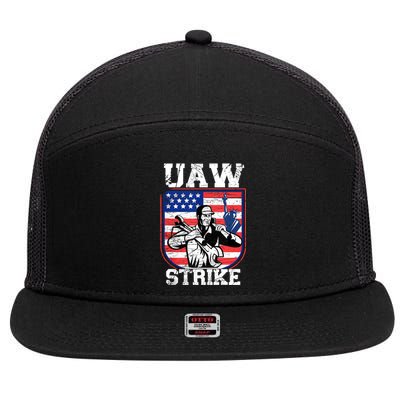 UAW Strike Red United Auto Workers Picket Sign Design 7 Panel Mesh Trucker Snapback Hat